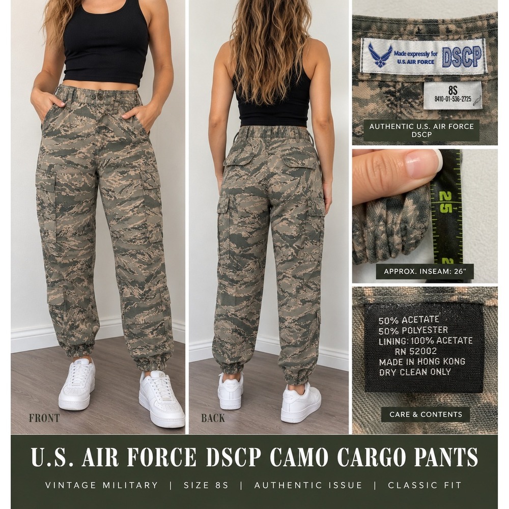 DSCP U.S. Air Force Cargo Pants Women 8S Digital Tiger Stripe Camo Streetwear